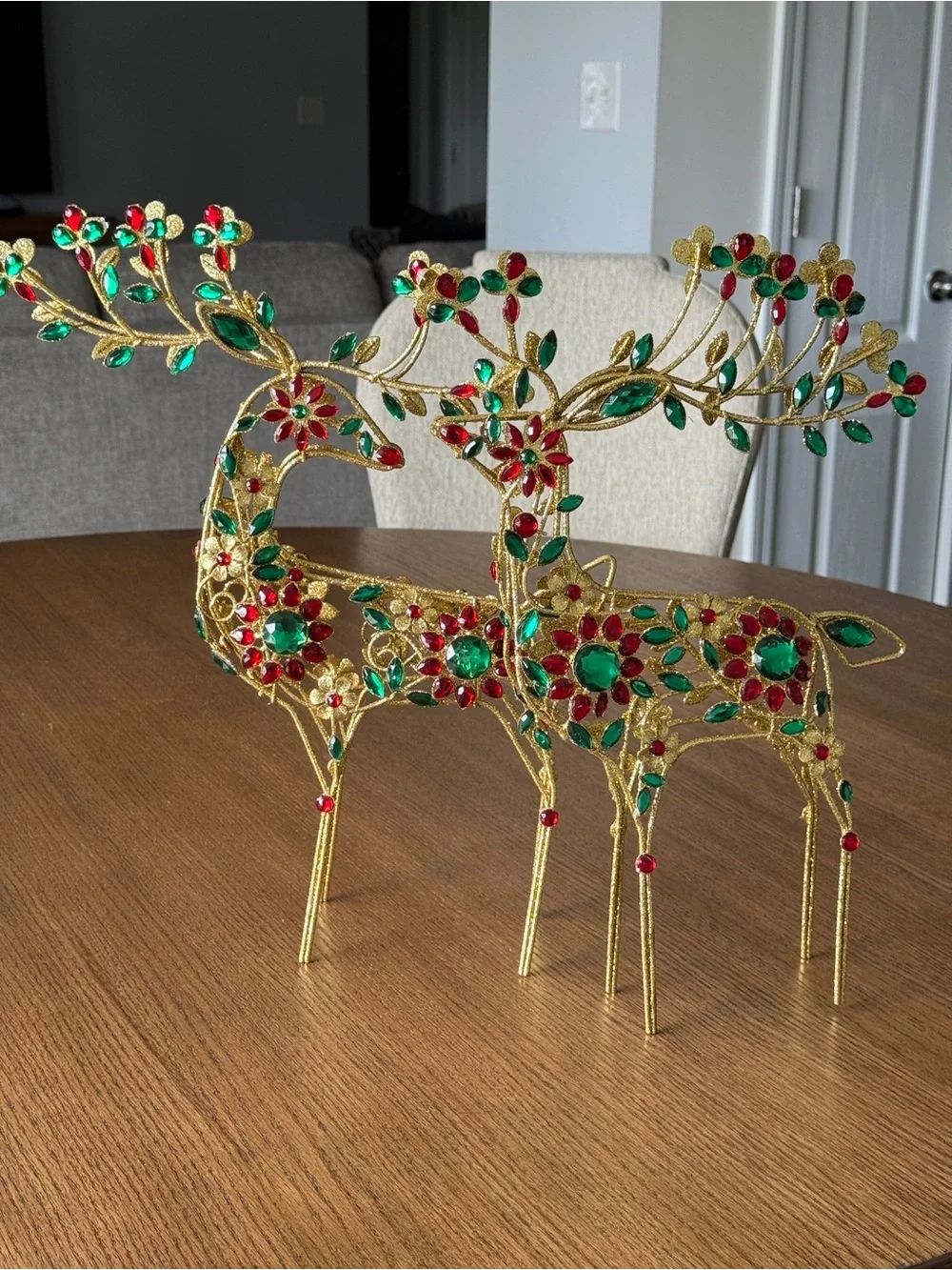 Jeweled Gold Holiday Deer Tabletop Statue | Christmas Decor